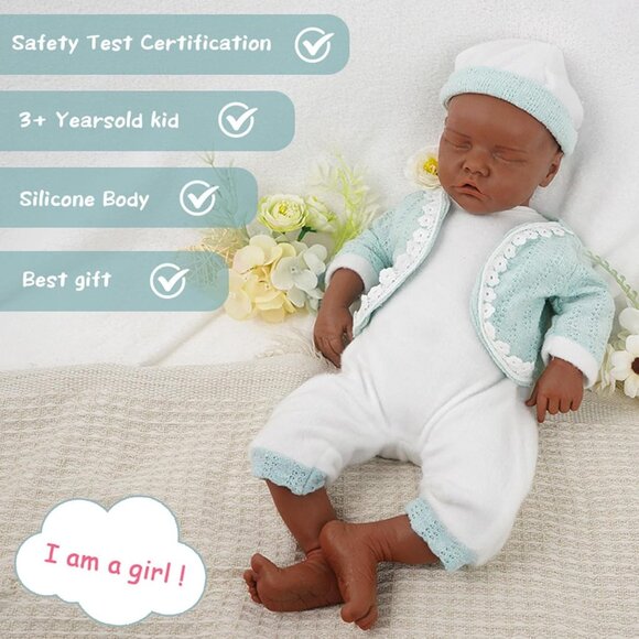 18Inch Realistic Full Body Silicone Reborn tan Baby Girl Closed Eyes Reborn Doll - Picture 3 of 7